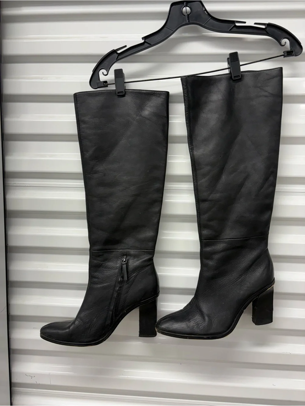 Zara Real Black Leather Knee High Riding Boots Zip Pointed Toe Women's EU 40